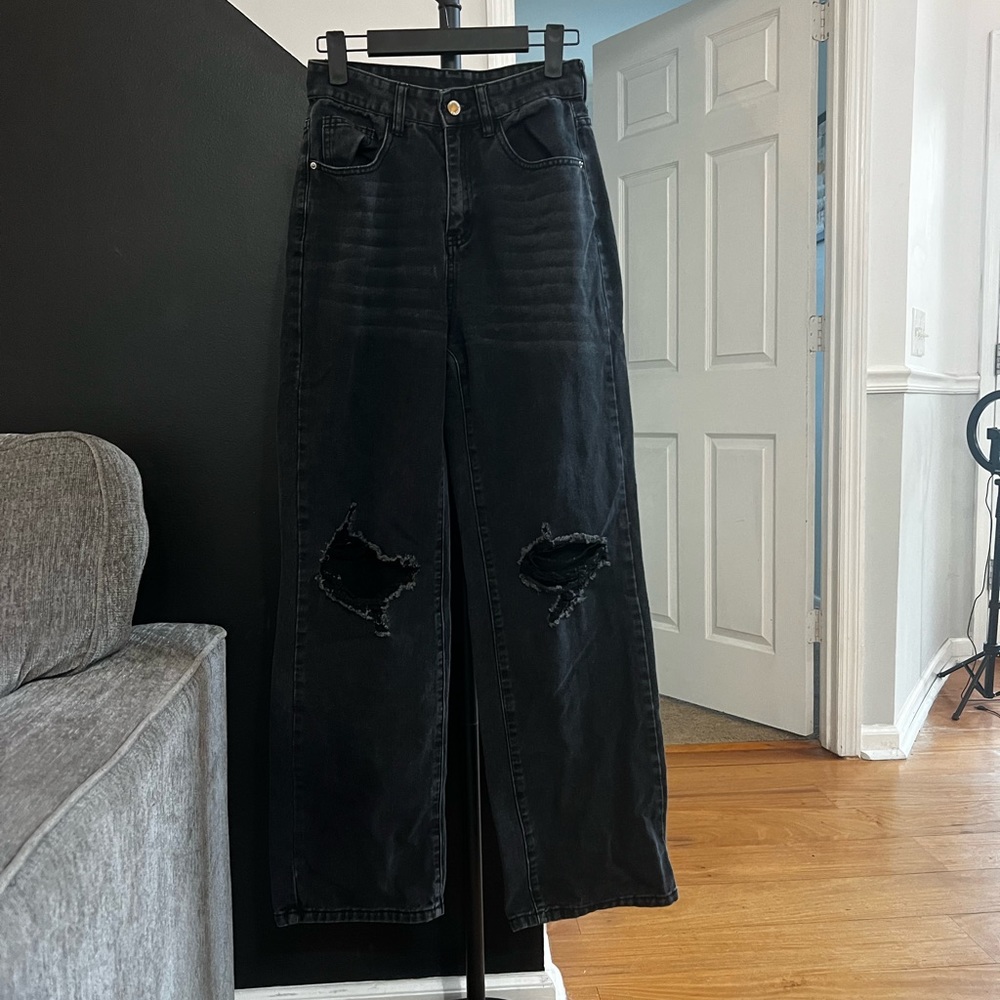 Ripped Black Wide Leg Jeans